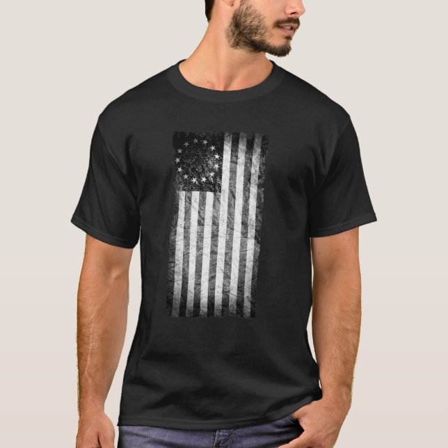 US-Flagge 1776, Schwarzweiss T-Shirt (Vorderseite)