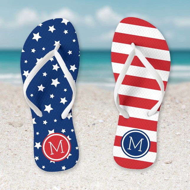 US Flagge 4. Juli Monogramm Flip Flops (Von Creator hochgeladen)