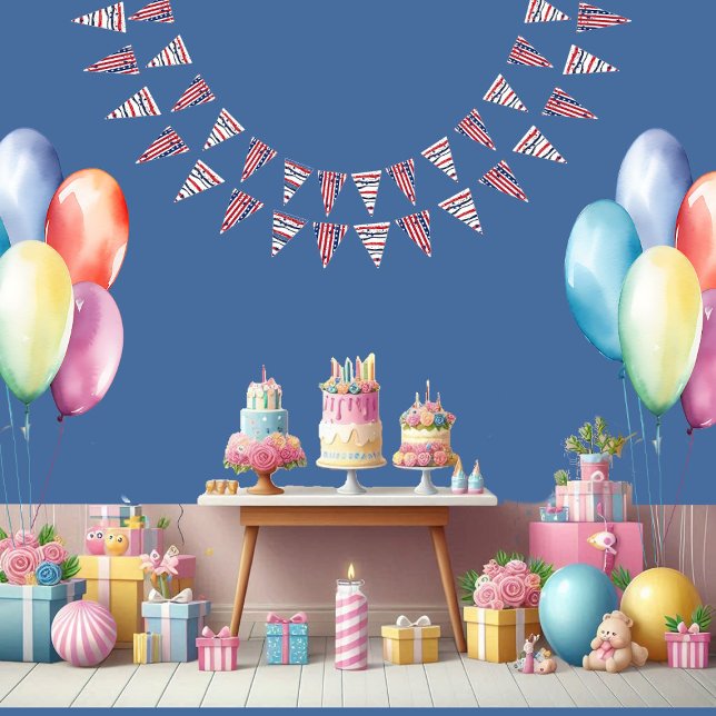 US Flagge 4. Juli Red White Blue Geburtstag (Stars And Stripes 4th July Red White Blue Birthday Bunting Flags)