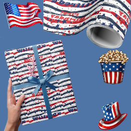 US Flagge 4. Juli Red White Blue Geburtstag Geschenkpapier