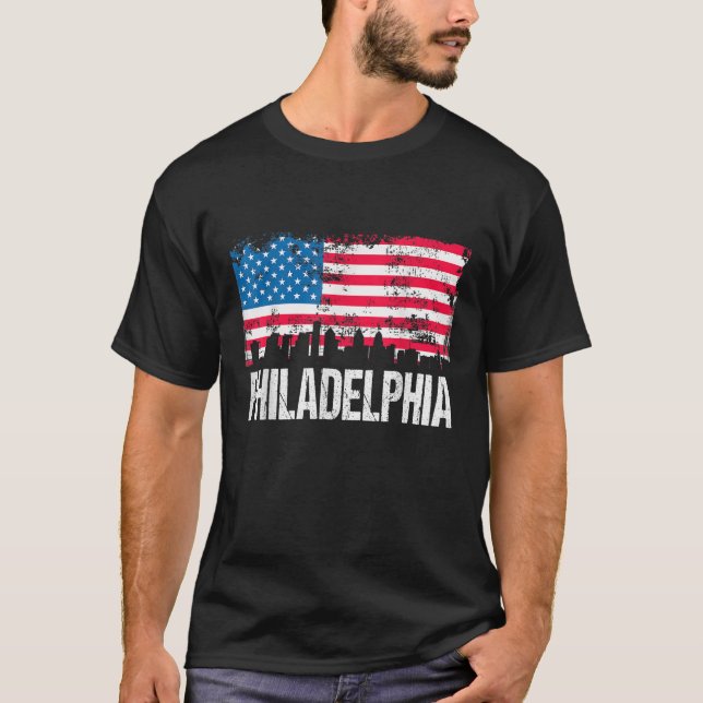 US-Flagge American City Skyline Philadelphia Penns T-Shirt (Vorderseite)