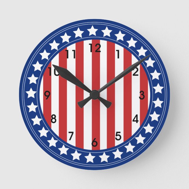 US Flagge Americana Muster Runde Wanduhr (Vorderseite)