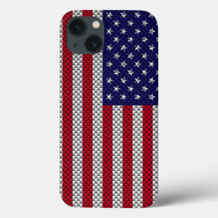US-Flagge auf Kohlenstoff-Faser wie Druck iPhone 13 Hülle