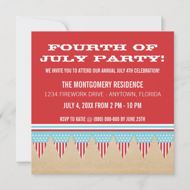 US Flagge Banner 4. Juli Einladung (Vorderseite)