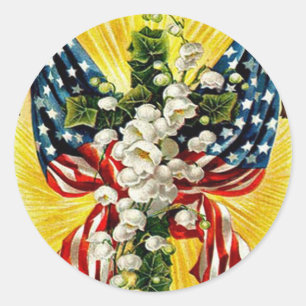 US-Flagge Christliches Kreuz Taube Maiglöckchen Runder Aufkleber