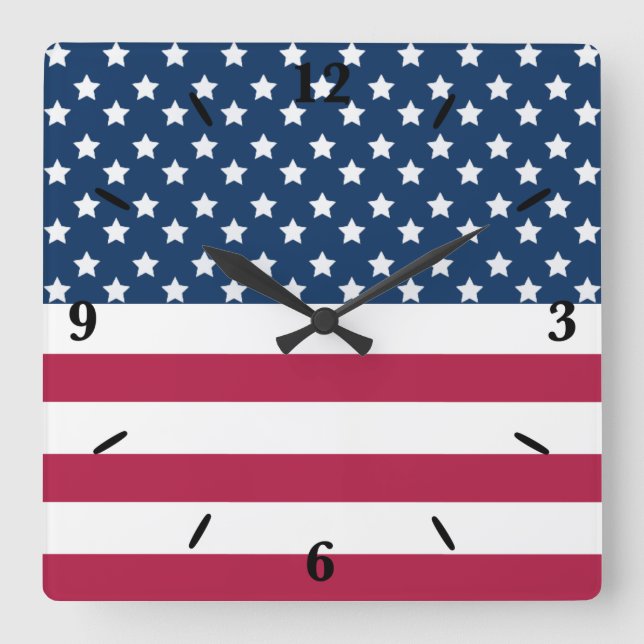 US Flagge der amerikanischen Flagge Quadratische Wanduhr (Vorderseite)