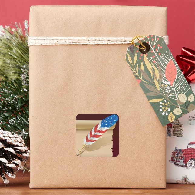 US Flagge Feather Quadratischer Aufkleber (Von Creator hochgeladen)