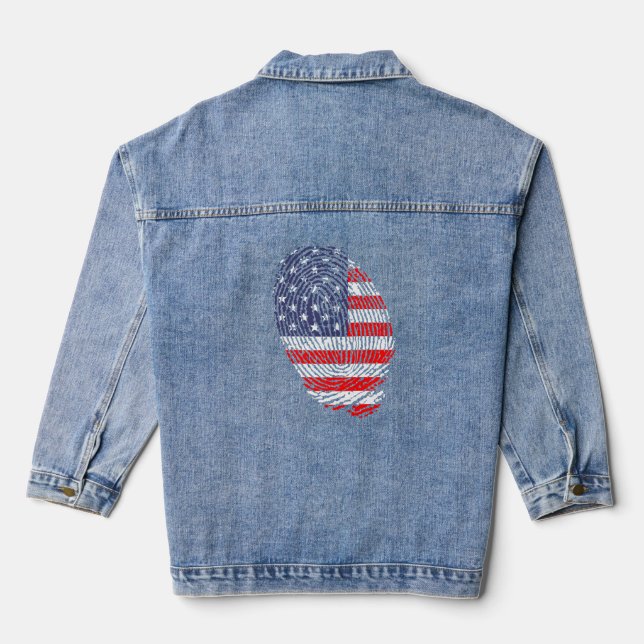 US-Flagge, Flagge der USA, amerikanischer Fingerab Jeansjacke (Rückseite)