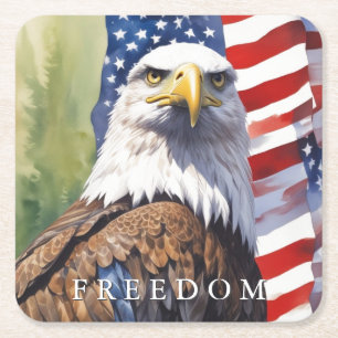US-Flagge Freiheit Adler Motivierend Inspirierend Rechteckiger Pappuntersetzer