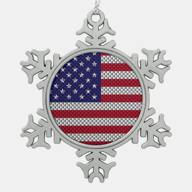 US-Flagge für Kohlenstofffaser wie Print Schneeflocken Zinn-Ornament (Vorderseite)