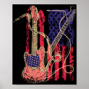 US-Flagge für Vintage Gitarre Poster