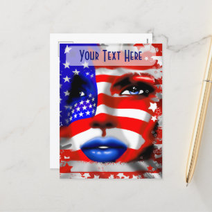 US Flagge Girl's Portrait Gürtelschnalle Feiertagspostkarte