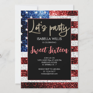 US-Flagge Glitzern Sweet 16 Birthday Lasse Party Einladung