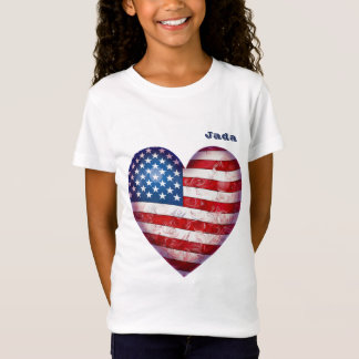 "US Flagge" Herz geformt mit Name Girl's T-Shirt