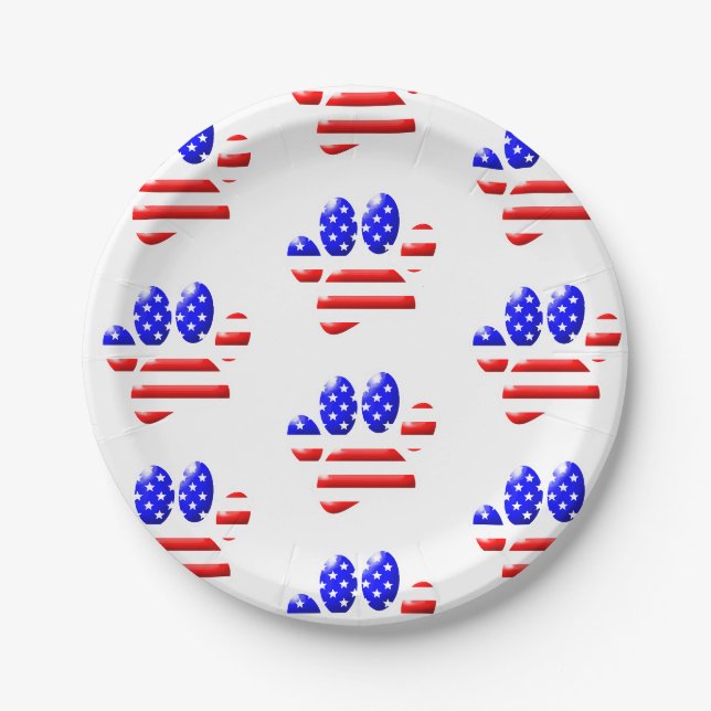 US-Flagge Hund Pfotenabdruck Muster Pappteller (Vorderseite)
