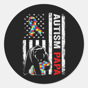 US-Flagge in Not Autismus Papa-Bär-Bewusstsein Runder Aufkleber
