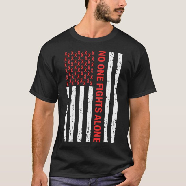 US-Flagge Keine Karosseriekämpfe allein Red Ribbon T-Shirt (Vorderseite)