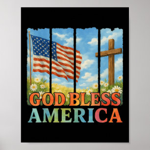 US-Flagge kreuzen Christliche Frauen Gott segne Poster