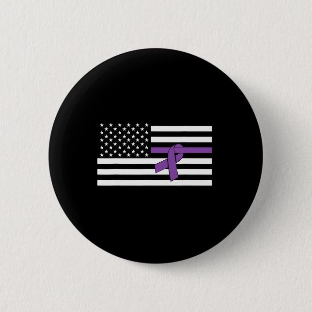 US-Flagge Lila Ribbon-Bauchspeicheldrüsenkrebs-Bew Button (Vorderseite)
