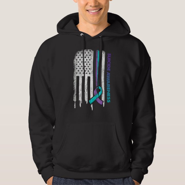 US-Flagge Lila und Aquamarines Multibbon-Selbstmor Hoodie (Vorderseite)