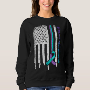 US-Flagge Lila und Aquamarines Multibbon-Selbstmor Sweatshirt