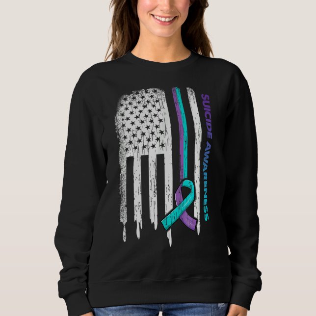 US-Flagge Lila und Aquamarines Multibbon-Selbstmor Sweatshirt (Vorderseite)