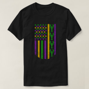 US-Flagge Mardi Gras mit Lilie Crawfish T-Shirt