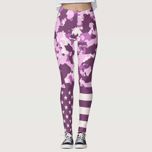 US-Flagge Militärische rosa Camouflage Leggings (Vorderseite)
