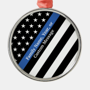 US Flagge mit dünner blauer Linie Metalldekoration Ornament Aus Metall