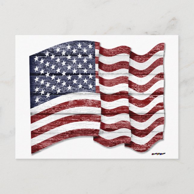 US-Flagge mit Holzkorn Postkarte (Vorderseite)