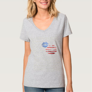 US-Flagge mit Lippen-Kuss-Herz in Notlage T-Shirt
