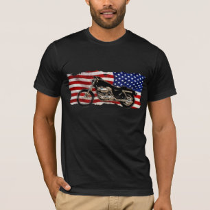 US-Flagge, Motorrad, Motorrad, Schwein, kreuzend T-Shirt