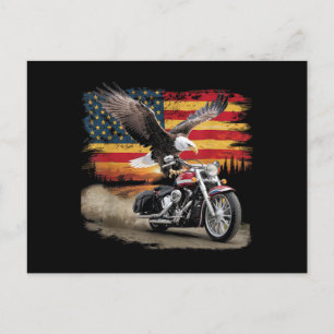 US-Flagge Motorrad T-Shirt USA Flagge Biker Retro Feiertagspostkarte