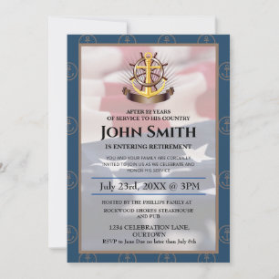 US-Flagge Nautical Gold Anchor Militärische Rent Einladung