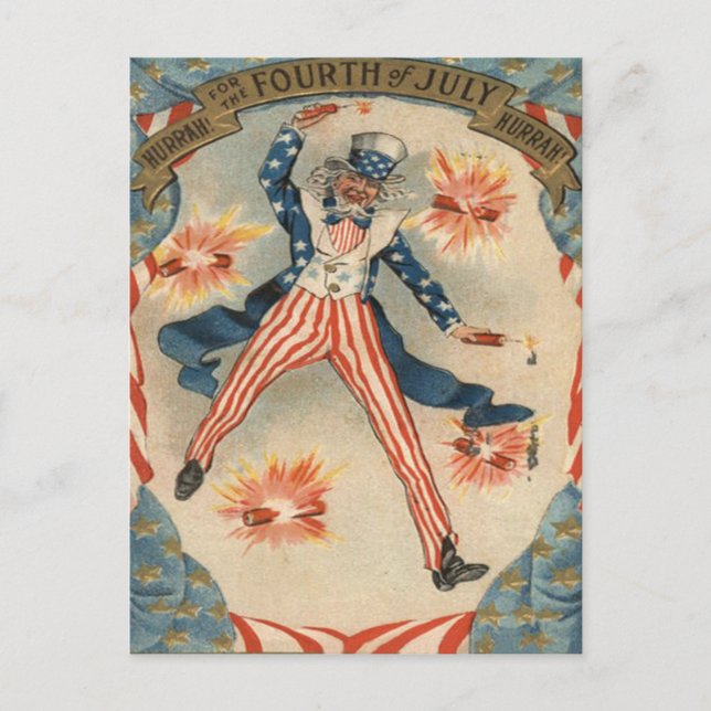 US-Flagge Onkel Sam Feuerwerk Knallkörper Postkarte (Vorderseite)