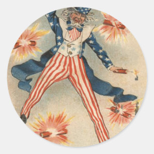 US-Flagge Onkel Sam Feuerwerk Knallkörper Runder Aufkleber
