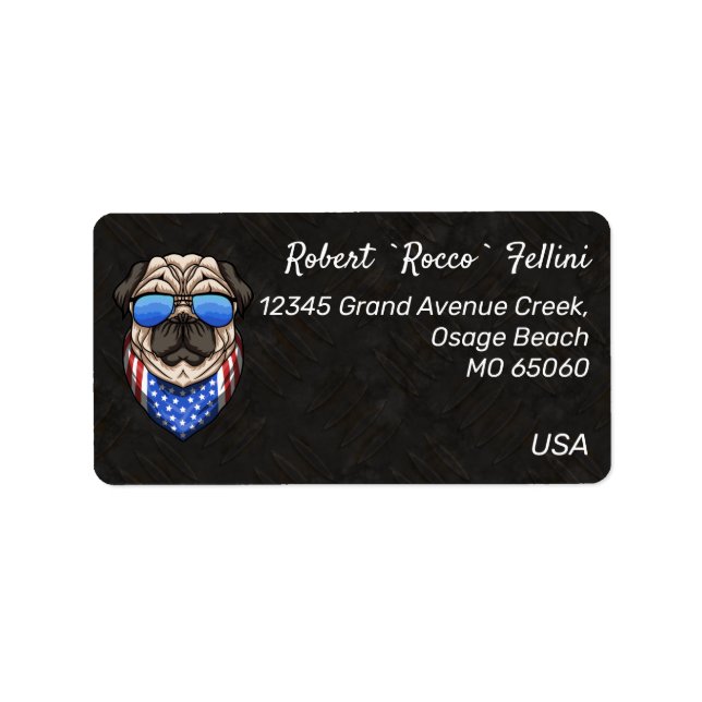 US Flagge Patriot Mops rebellieren Zollmarke Adressaufkleber (Vorne)