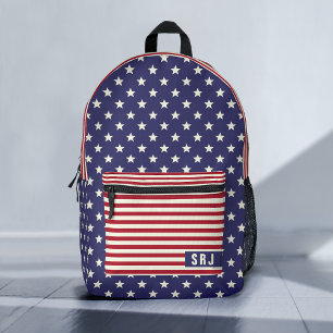 US Flagge Patriotic American Flag Monogram Bedruckter Rucksack