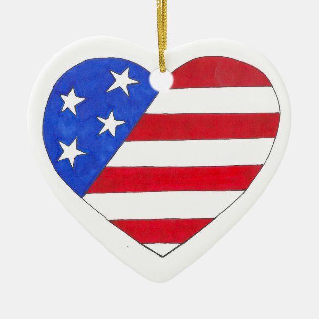US Flagge Patriotic Heart Vereinte Staaten Keramik Ornament (Vorne)