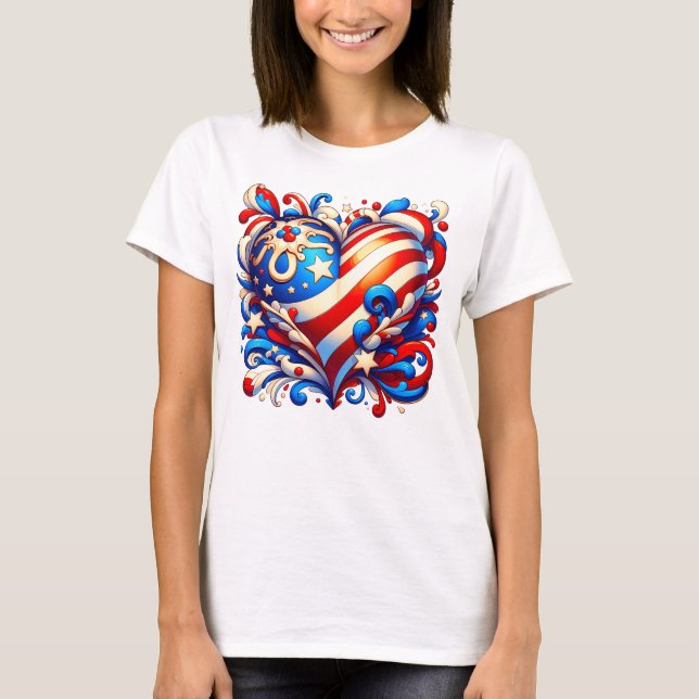 US Flagge Patriotisches Herz T-Shirt (Vorderseite)