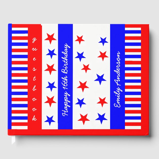 US Flagge Pattern USA Sweet 16 Typografie Gästebuch (Vorderseite)