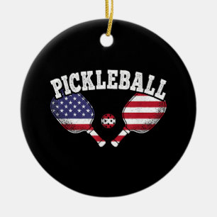 US-Flagge Pickleball-Spieler Vintage Pickle Ball L Keramik Ornament