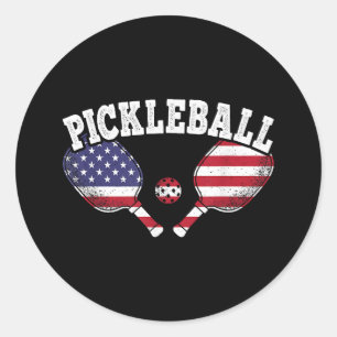 US-Flagge Pickleball-Spieler Vintage Pickle Ball L Runder Aufkleber