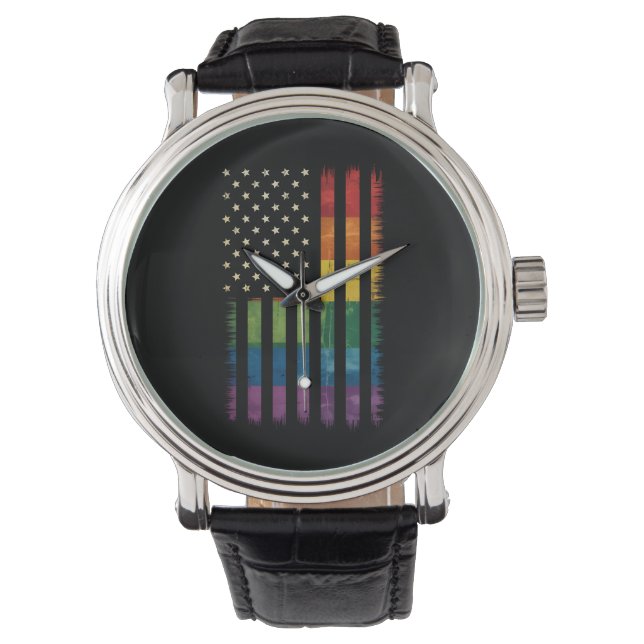 US-Flagge Regenbogen Pride Gay Lesbian LGBTQ Armbanduhr (Vorderseite)