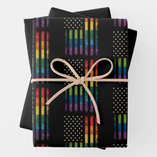US-Flagge Regenbogen Pride Gay Lesbian LGBTQ Geschenkpapier Set