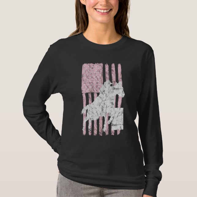 US-Flagge Rosa Barrel Racer Racer Reitsport Rod T-Shirt (Vorderseite)