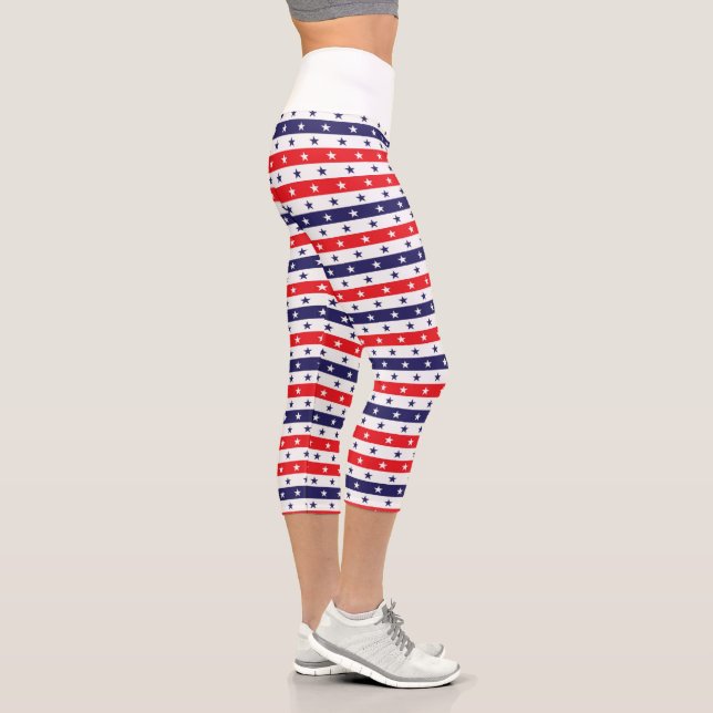 US Flagge rot, weiß und blau Capri Leggings (Rechts)