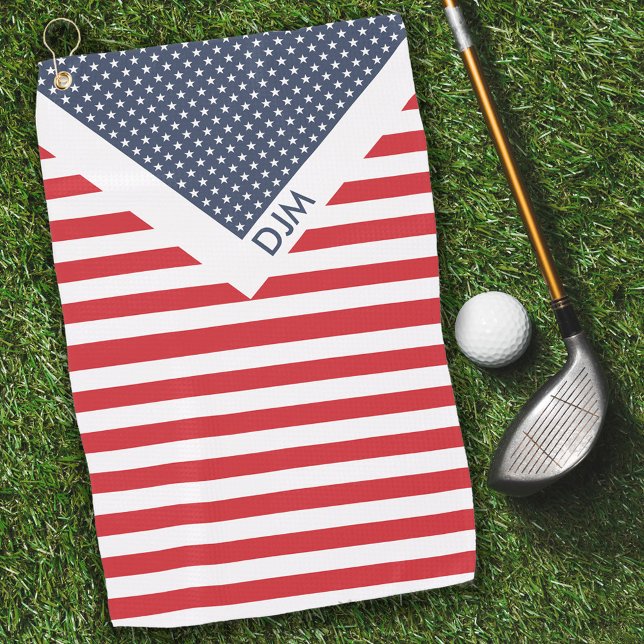 US Flagge Rot Weiß und Blau Mit Monogramm Golfhandtuch (Von Creator hochgeladen)