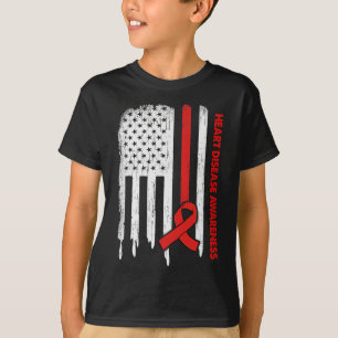 US-Flagge Rotes Band Herz-Krankheit Bewusstsein T-Shirt