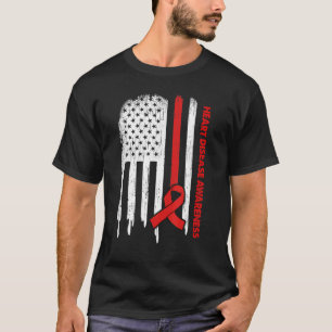 US-Flagge Rotes Band Herz-Krankheit Bewusstsein T-Shirt